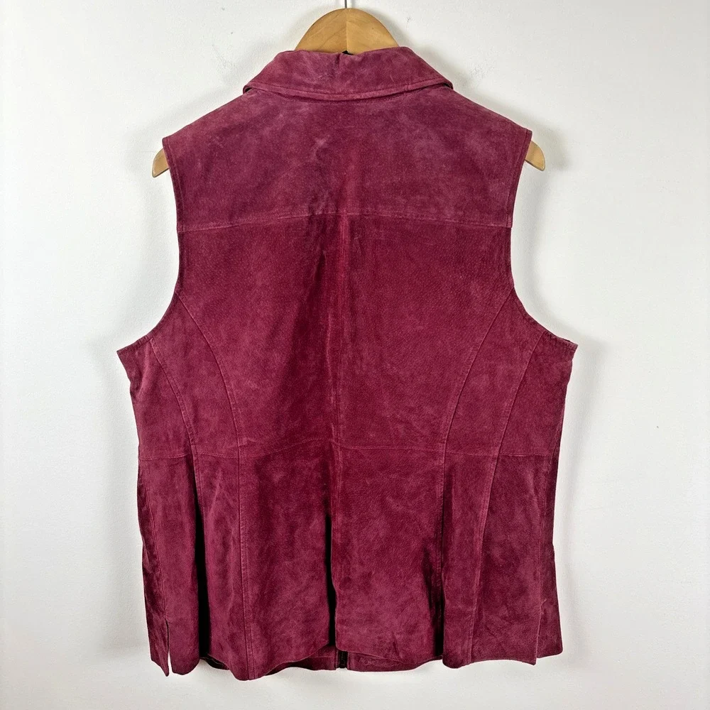 Dennis Basso Suede Vest Womens Sz 1X Plus Genuine Leather Wine Burgundy Full Zip